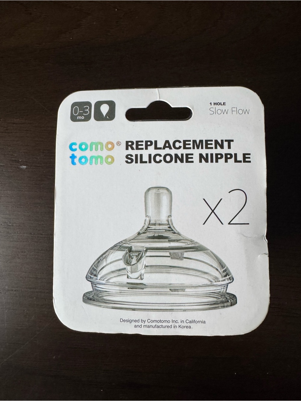 Comotomo Replacement Silicone Nipples Slow Flow 0-3 Months 2 Pack New